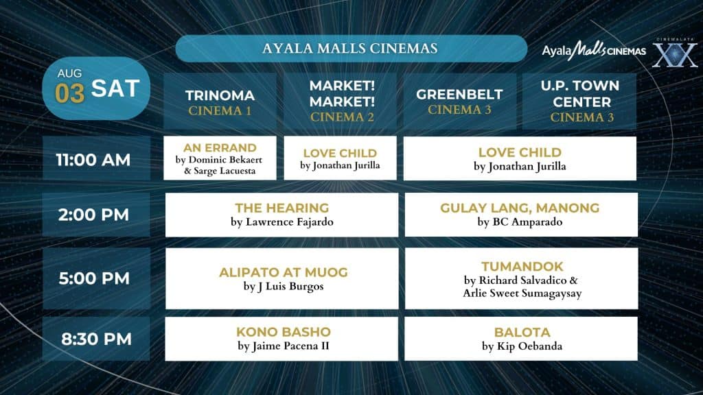 Cinemalaya XX schedule