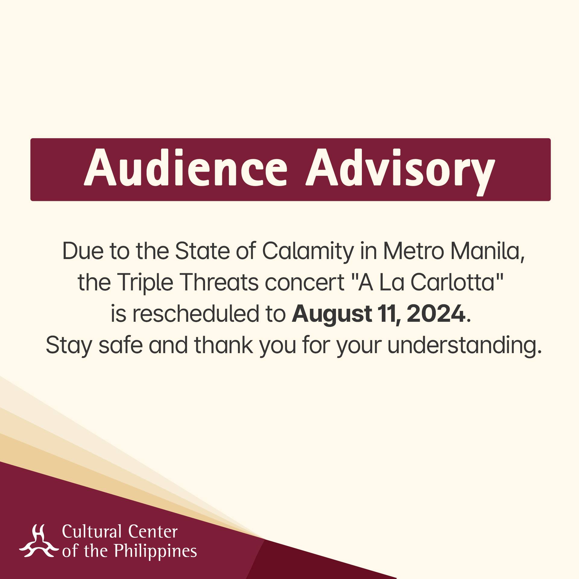 POSTPONED TRIPLE THREATS The Leading Women of Philippine Musical Theater: “A la Carlotta” featuring Carla Guevara Laforteza