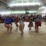 A group performs before audiences at an evacuation center in Barangay Bingkungan.