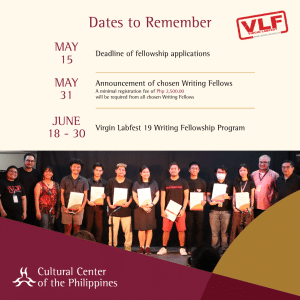 CALL FOR APPLICATIONS ON VLF 19 WRITING FELLOWSHIP PROGRAM