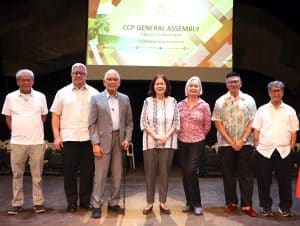 The CCP Board of Trustees during the CCP General Assembly held at the Tanghalang Ignacio B. Gimenez: (from left) Isidro A. Consunji, Jonathan M. Velasco, Dr. Jaime C. Laya, Atty. Gizela M. Gonzalez, Margie Moran Floirendo, Junie S. Del Mundo, Felix S. Duque. Not in photo: Marivic del Pilar and Carissa Coscolluella.