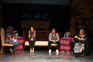 From left: Angela Baguilat (facilitator), Pangalay master teacher and 2015 Ramon Magsaysay Awardee Ligaya Amilbangsa, Locsin Dance Workshop associate director Biag Gaongen, and National Artist for Dance Agnes Locsin (Photo by Orly Daquipil)