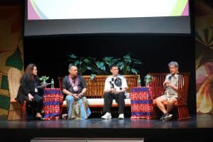 From left: Ma. Lourdes Lopez (facilitator), sound designer Jethro Joaquin, Ternocon founding artistic director and set/costume designer Gino Gonzales, CCP trustee and lighting designer Monino Duque. (Photo by Kiko Cabuena)