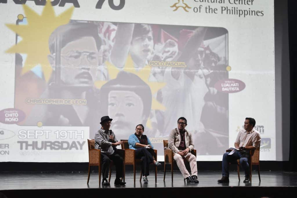 Talkback session moderated by JV Ibesate featuring panelists Dante Bautista, Prof. Augusto Aguila, and Mae Caralde