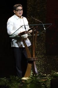 Anton T. Huang speaks about his late mother Zenaida R. Tantoco. (Photo by Kiko Cabuena CCP)