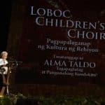 LCC musical director and conductor Alma Taldo delivers her acceptance speech on stage. (Photo by Kiko Cabuena CCP)