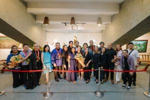 CCP President Kaye C. Tinga poses with with Viva Voce Voice Lab artistic director Camille Lopez-Molina, director Alexander Cortez, pianist Oliver Salonga, vocal coach Pablo Molina, andthe cast of La Boheme.