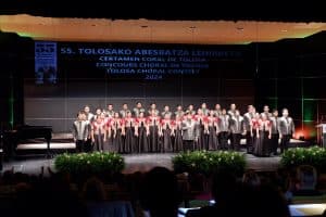 The AOV Sing Philippines Youth Choir with choirmaster and conductor Mark Anthony Carpio at the Tolosa Choral Competition in Spain.